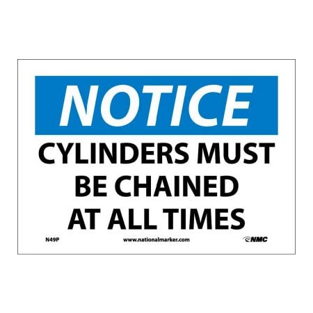 Safety Signs - Notice Cylinders Must Be Chained - Vinyl 7H X 10W